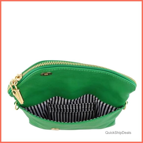 Faux Leather Envelope Wristlet Clutch with Detachable Chain Strap